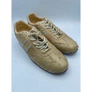 Belvedere Parker Genuine Ostrich Leather Sneakers Bone Mens 11 6004 Luxury Shoe